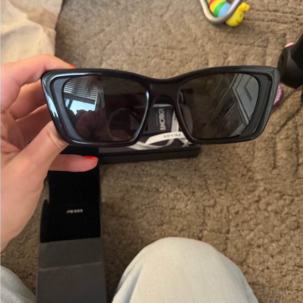 Prada Glossy Black Rectangular Sunglasses
